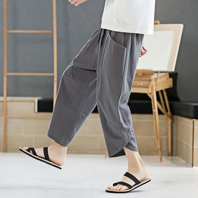 Buddha Stones Summer Men's Solid Color 7-8 Length Drawstring Pants With Pockets - image 17
