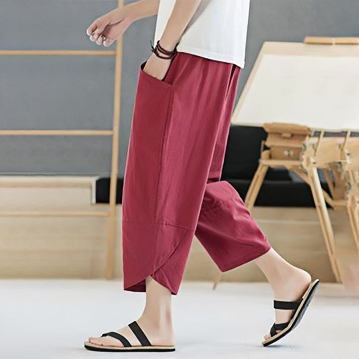 Buddha Stones Summer Men's Solid Color 7-8 Length Cotton Linen Drawstring Pants With Pockets - image 31