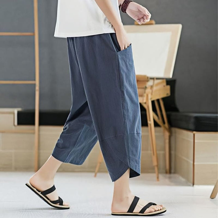 Buddha Stones Summer Men's Solid Color 7-8 Length Cotton Linen Drawstring Pants With Pockets - image 24