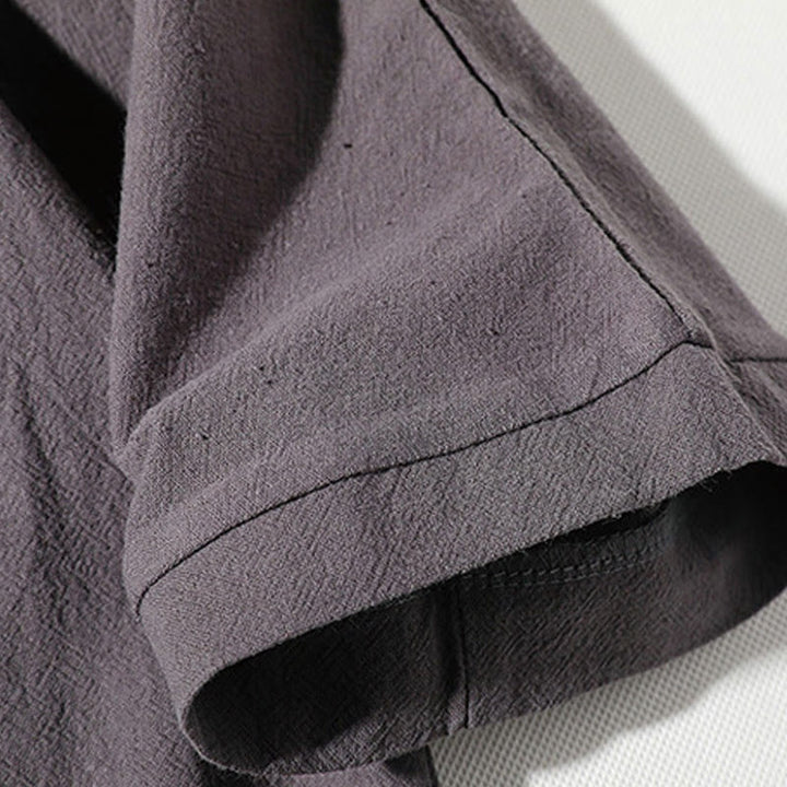 Buddha Stones 2Pcs Plain Notched Collar T-Shirt Wide Leg Shorts With Pockets Men's Meditation Cloth Set - image 7
