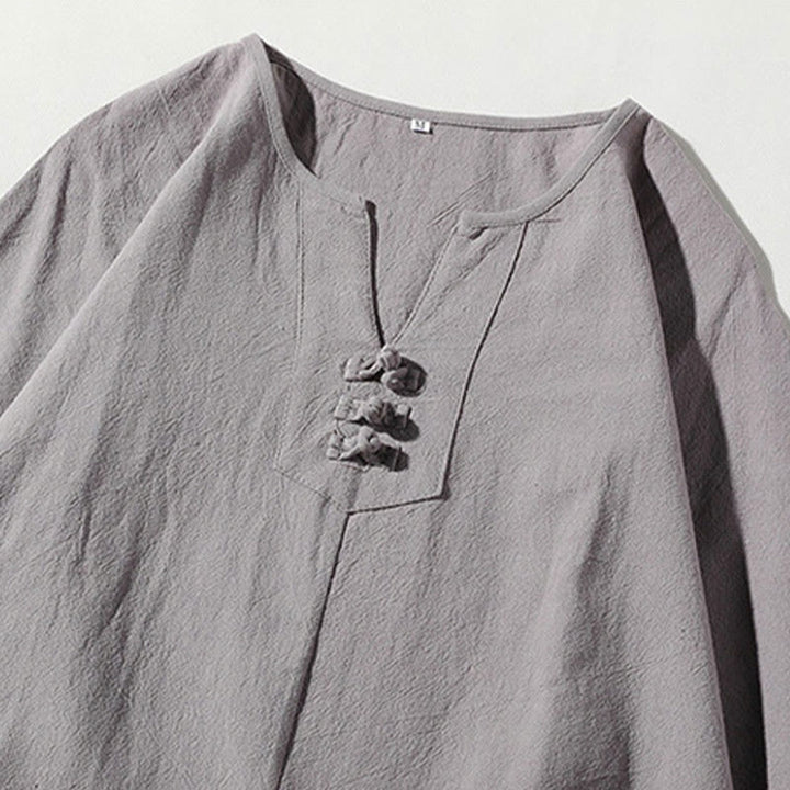 Buddha Stones 2Pcs Plain Notched Collar T-Shirt Wide Leg Shorts With Pockets Men's Meditation Cloth Set - image 20