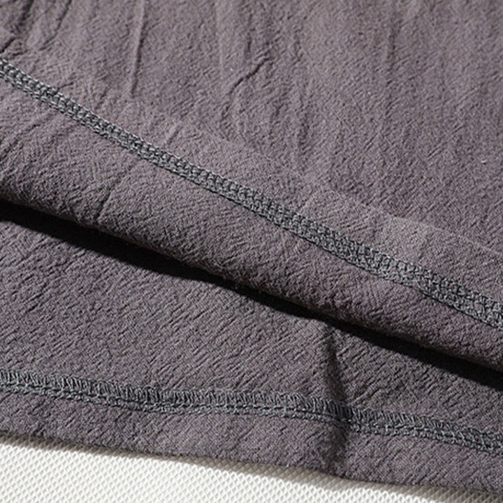 Buddha Stones 2Pcs Plain Notched Collar T-Shirt Wide Leg Shorts With Pockets Men's Meditation Cloth Set - image 11