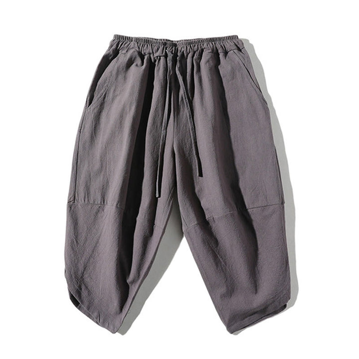 Buddha Stones 2Pcs Plain Notched Collar T-Shirt Wide Leg Shorts With Pockets Men's Meditation Cloth Set - image 3
