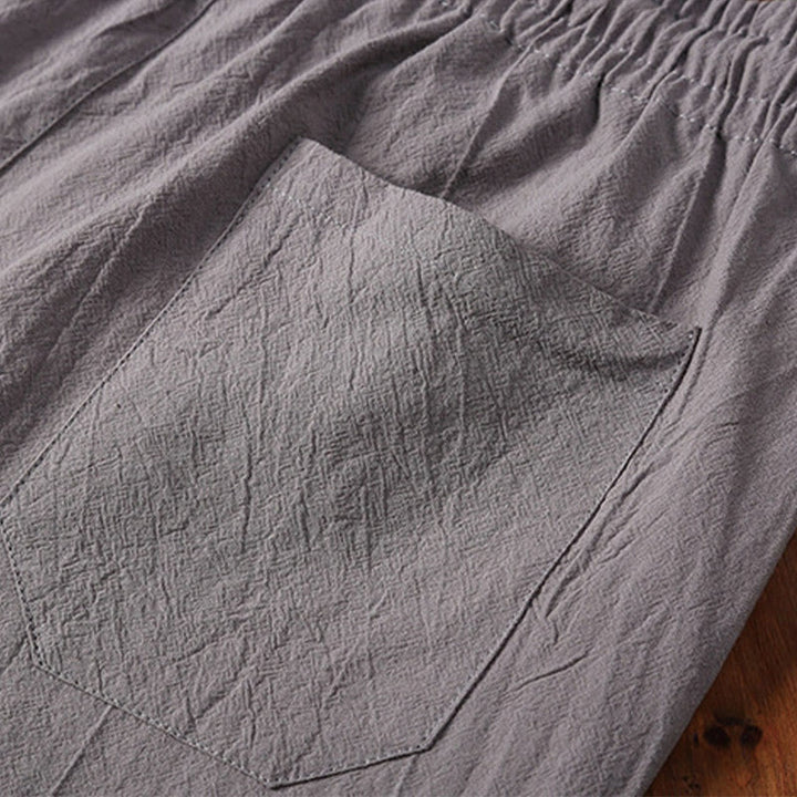 Buddha Stones 2Pcs Plain Notched Collar Short Sleeve T-Shirt Shorts With Pockets Cotton Linen Men's Meditation Cloth Set - image 17