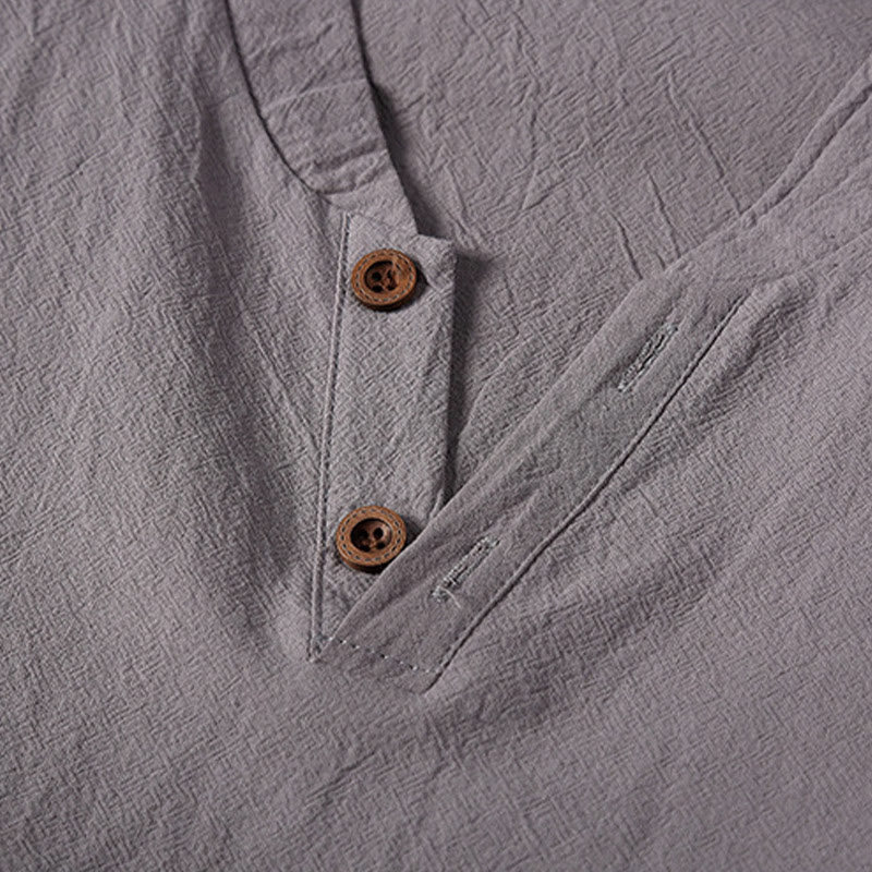 Buddha Stones 2Pcs Plain Notched Collar Short Sleeve T-Shirt Shorts With Pockets Cotton Linen Men's Meditation Cloth Set - image 9