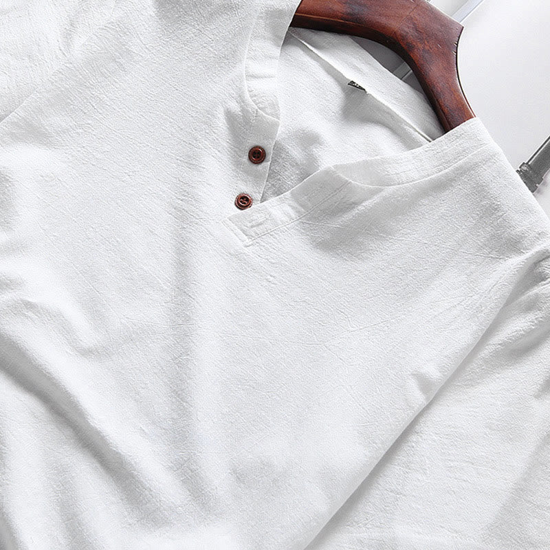 Buddha Stones Casual 2Pcs Plain Sleeve T-Shirt Shorts With Pockets Cotton Linen Men's Meditation Cloth Set - image 3