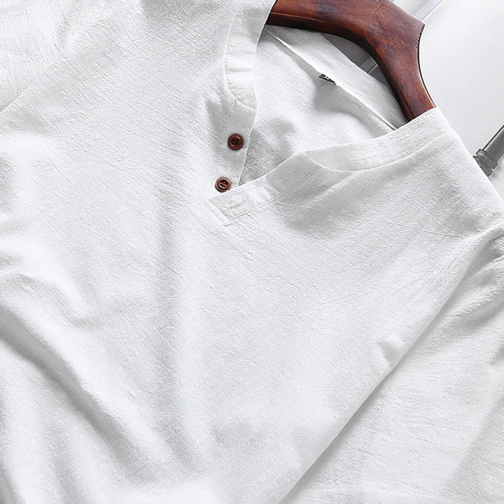 Buddha Stones Casual 2Pcs Plain Sleeve T-Shirt Shorts With Pockets Cotton Linen Men's Meditation Cloth Set - image 3
