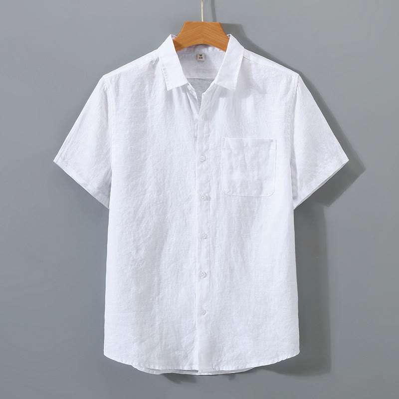 Buddha Stones Summer Casual Pure Color Button Cotton Men's Short Sleeve Shirt WIth Pocket - White - US/UK/AU44，EU54 (4XL) - image 5