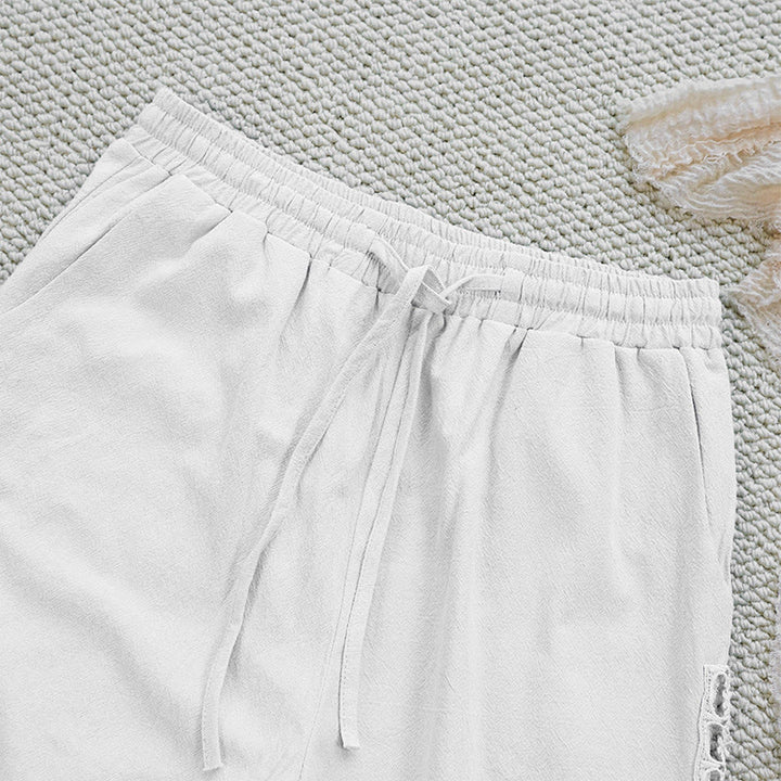 Buddha Stones Summer Plain Color Splicing Design Cotton Linen Women's Pants With Pockets - image 3