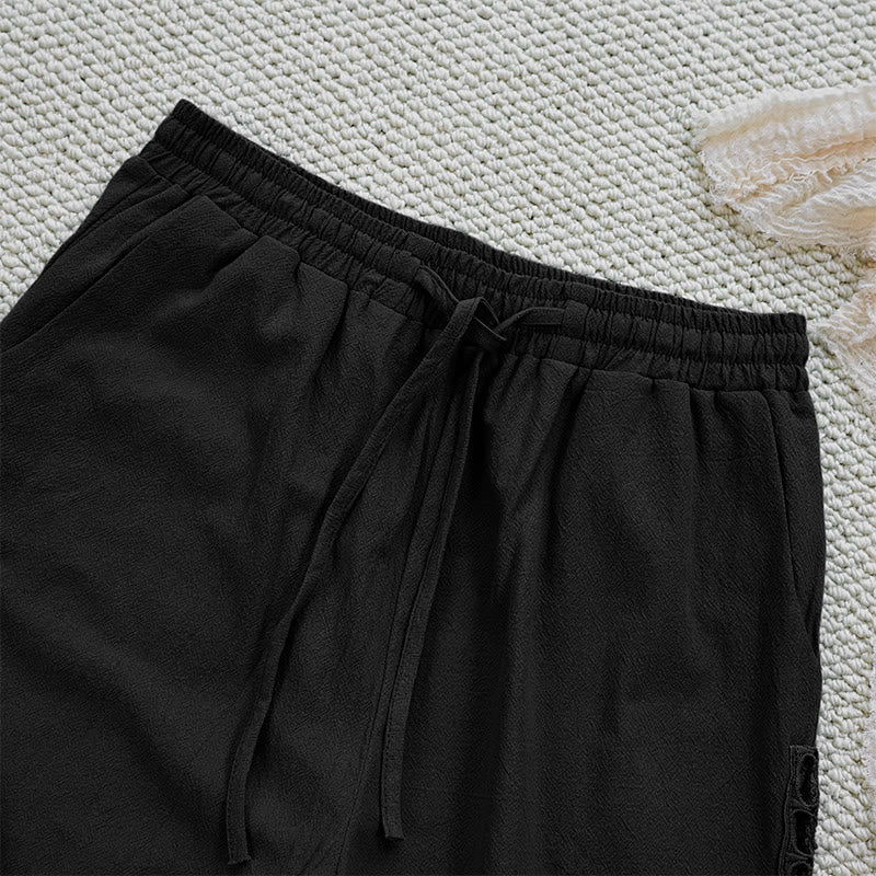 Buddha Stones Summer Plain Color Splicing Design Cotton Linen Women's Pants With Pockets - image 11