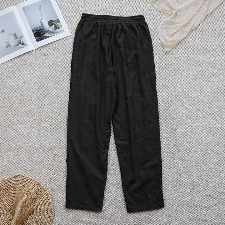Buddha Stones Summer Plain Color Splicing Design Cotton Linen Women's Pants With Pockets - image 8