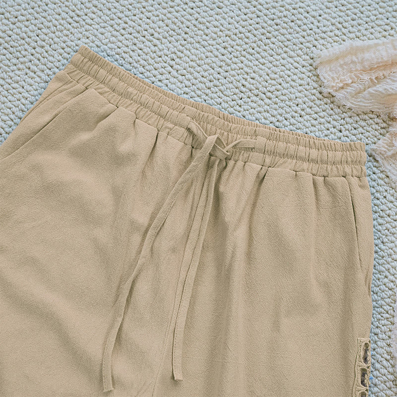 Buddha Stones Summer Plain Color Splicing Design Cotton Linen Women's Pants With Pockets - image 24