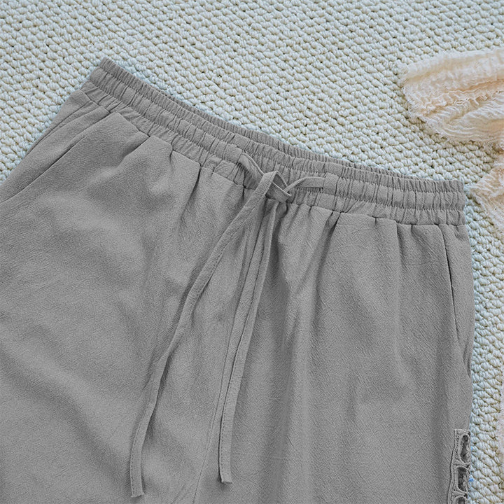 Buddha Stones Summer Plain Color Splicing Design Cotton Linen Women's Pants With Pockets - image 18