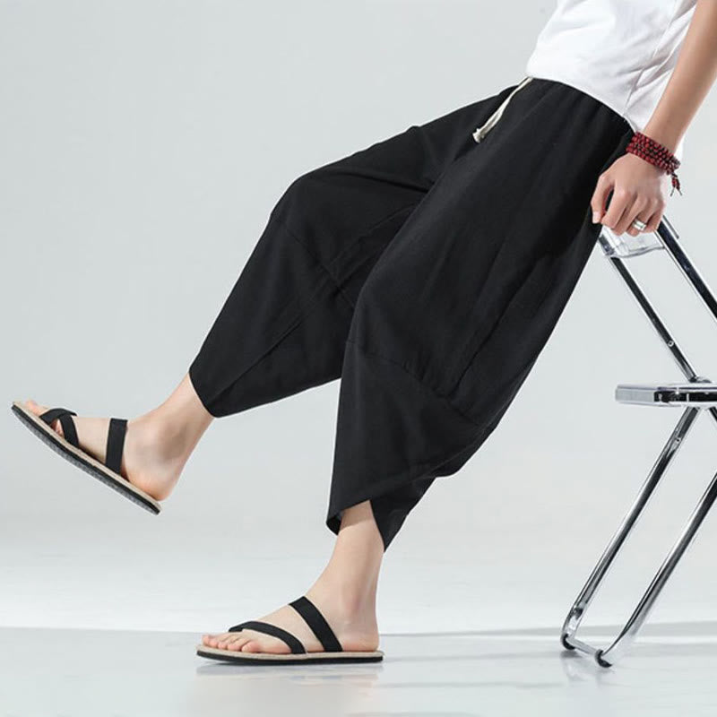 Buddha Stones Plain Simple Design Drawstring 7-8 Length Linen Men's Harem Pants With Pockets - image 12