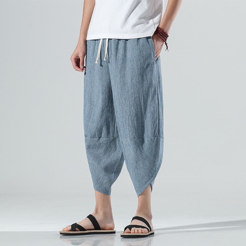 Buddha Stones Plain Simple Design Drawstring 7-8 Length Linen Men's Harem Pants With Pockets - image 17