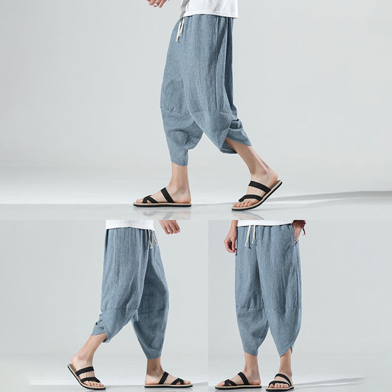 Buddha Stones Plain Simple Design Drawstring 7-8 Length Linen Men's Harem Pants With Pockets - image 20
