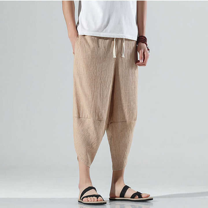 Buddha Stones Plain Simple Design Drawstring 7-8 Length Linen Men's Harem Pants With Pockets - image 32
