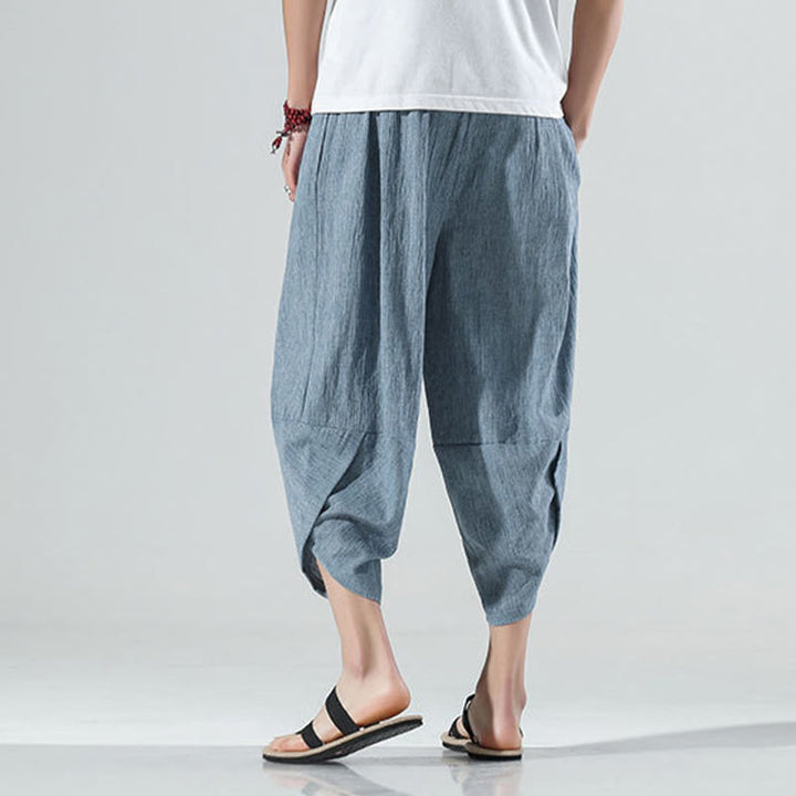 Buddha Stones Plain Simple Design Drawstring 7-8 Length Linen Men's Harem Pants With Pockets - image 16