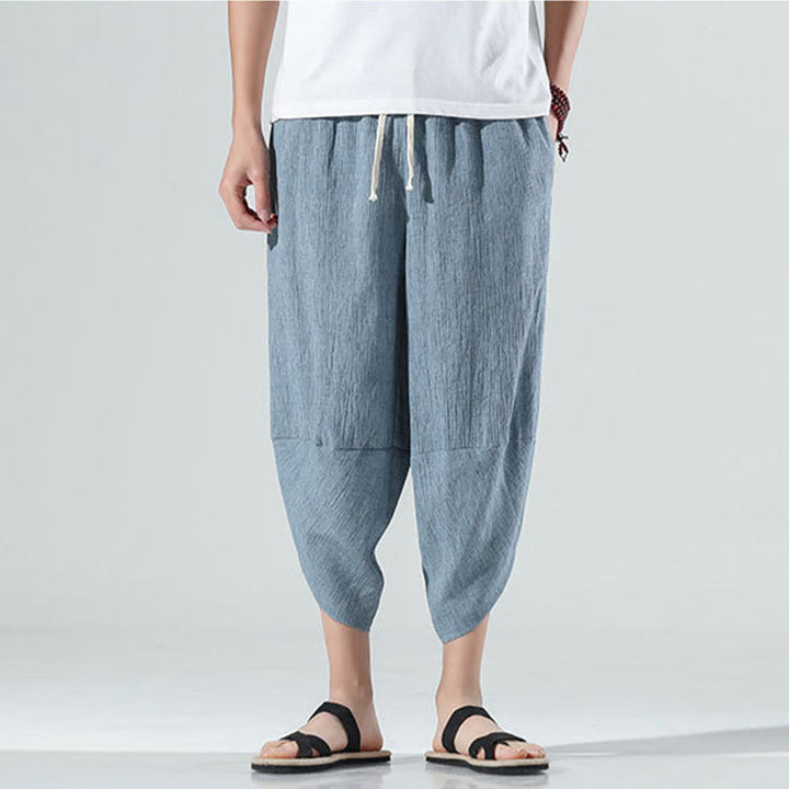 Buddha Stones Plain Simple Design Drawstring 7-8 Length Linen Men's Harem Pants With Pockets - image 14