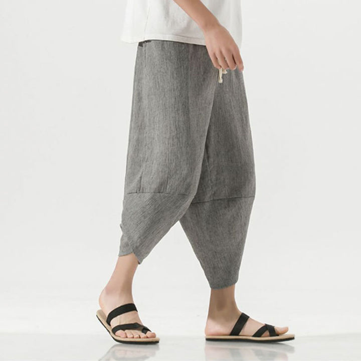 Buddha Stones Plain Simple Design Drawstring 7-8 Length Linen Men's Harem Pants With Pockets - image 2