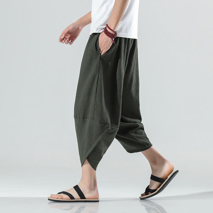 Buddha Stones Plain Simple Design Drawstring 7-8 Length Linen Men's Harem Pants With Pockets - DarkOliveGreen - US/UK/AU46，EU56 (5XL) - image 21