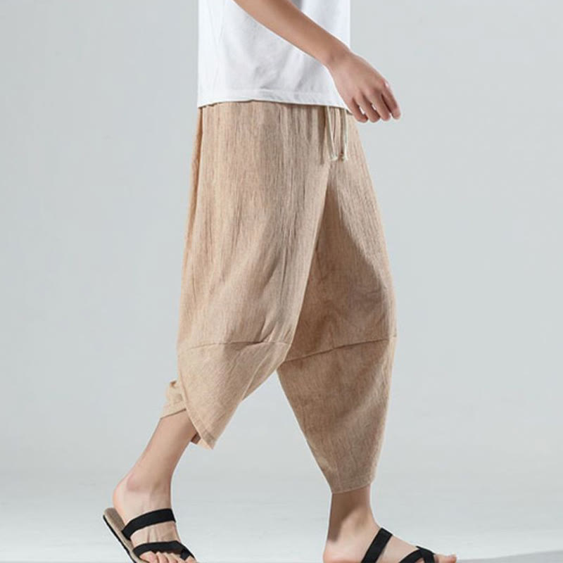 Buddha Stones Plain Simple Design Drawstring 7-8 Length Linen Men's Harem Pants With Pockets - image 30
