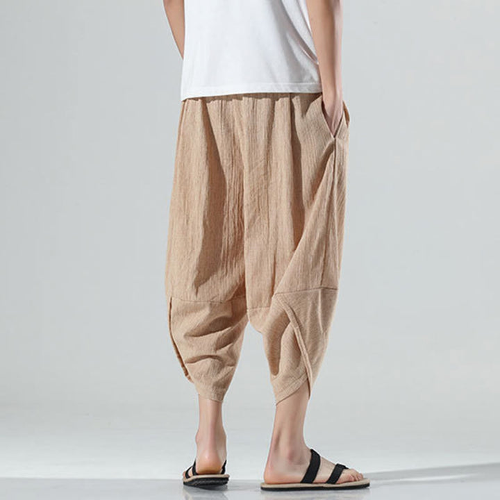 Buddha Stones Plain Simple Design Drawstring 7-8 Length Linen Men's Harem Pants With Pockets - image 31