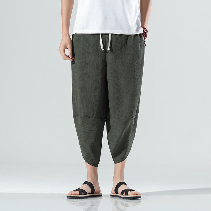 Buddha Stones Plain Simple Design Drawstring 7-8 Length Linen Men's Harem Pants With Pockets - image 22