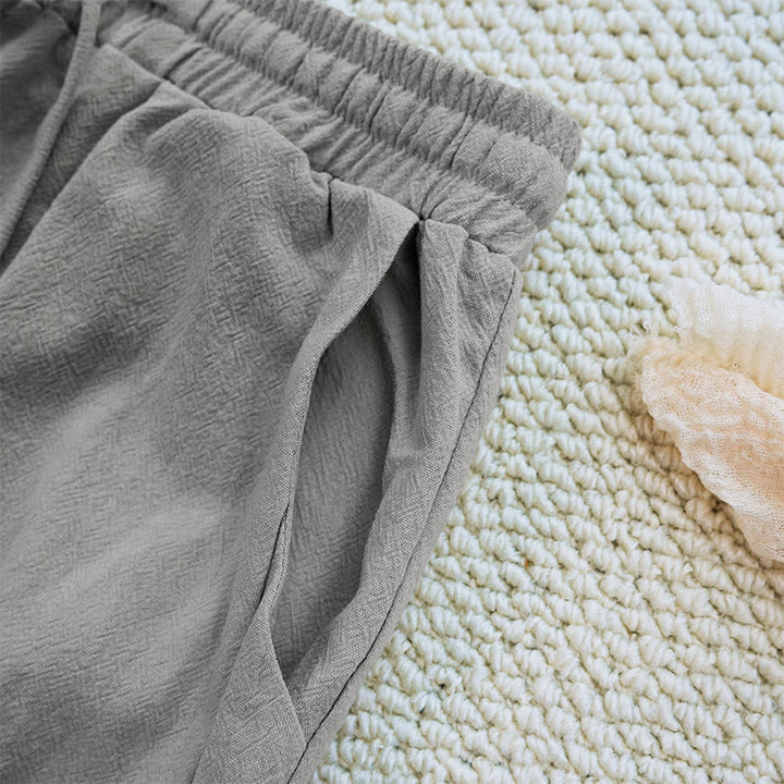 Buddha Stones Summer Plain Patchwork Design Drawstring Cotton Linen Women's Pants With Pockets
