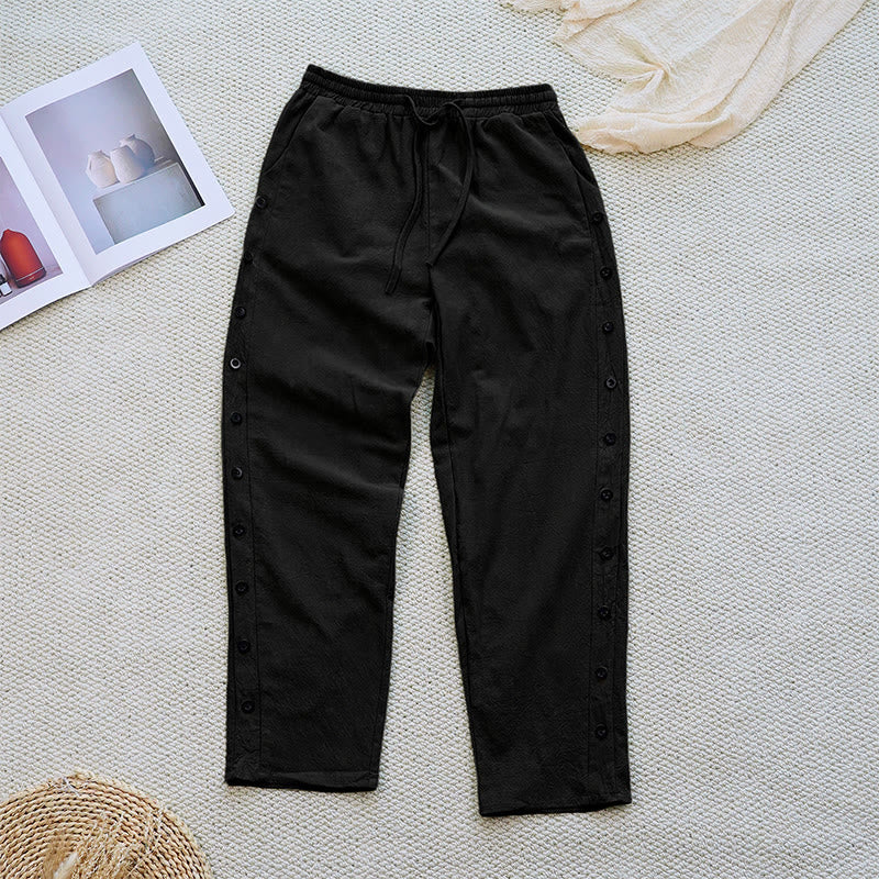Buddha Stones Summer Plain Patchwork Design Drawstring Cotton Linen Women's Pants With Pockets - image 9