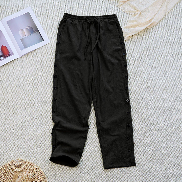 Buddha Stones Summer Plain Patchwork Design Drawstring Cotton Linen Women's Pants With Pockets - Black - US12，UK/AU16，EU44 (2XL) - image 8