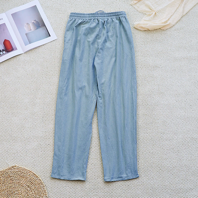 Buddha Stones Summer Plain Patchwork Design Drawstring Cotton Linen Women's Pants With Pockets - image 19