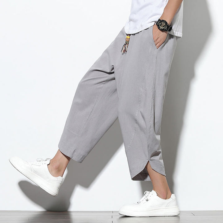 Buddha Stones Casual Summer Drawstring 7-8 Length Linen Men's Harem Pants With Pockets - image 7