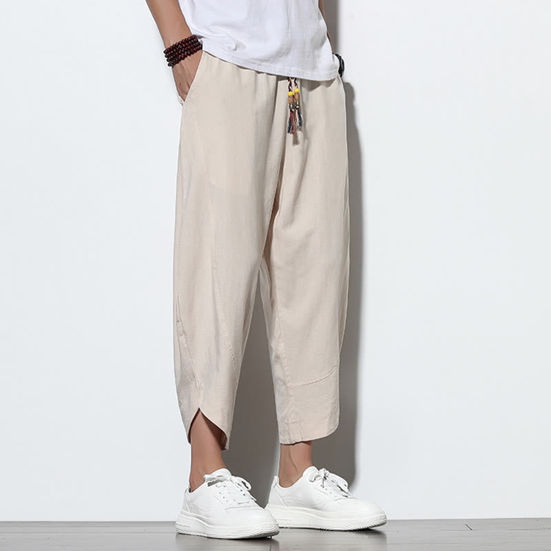 Buddha Stones Casual Summer Drawstring 7-8 Length Linen Men's Harem Pants With Pockets - image 14