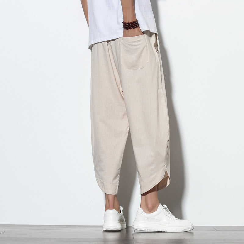 Buddha Stones Casual Summer Drawstring 7-8 Length Linen Men's Harem Pants With Pockets - image 13