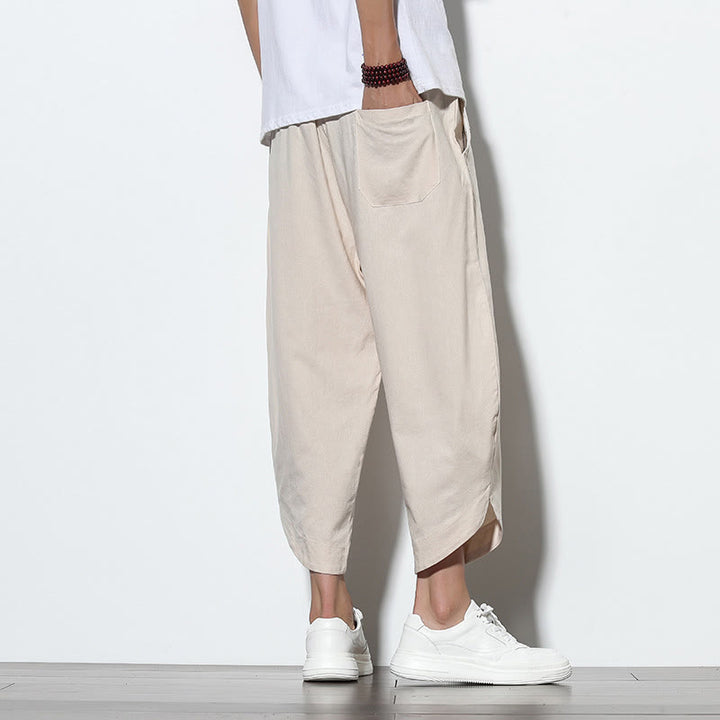 Buddha Stones Casual Summer Drawstring 7-8 Length Linen Men's Harem Pants With Pockets - image 13