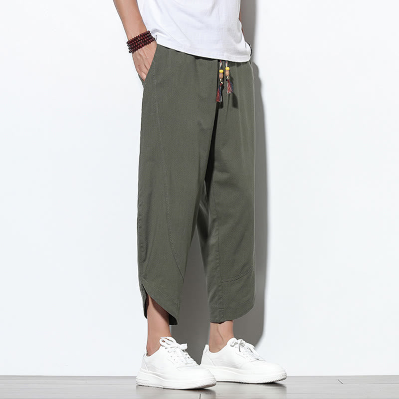 Buddha Stones Casual Summer Drawstring 7-8 Length Linen Men's Harem Pants With Pockets - image 36