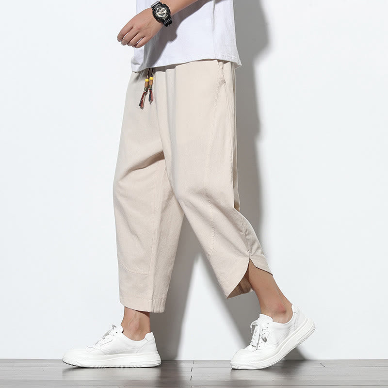 Buddha Stones Casual Summer Drawstring 7-8 Length Men's Harem Pants With Pockets - Beige - US/UK/AU46，EU56 (5XL) - image 9