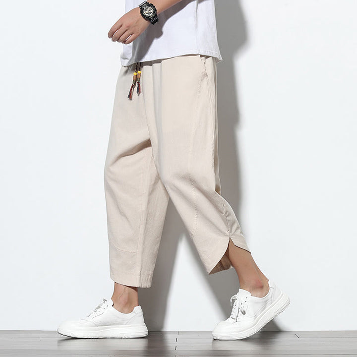 Buddha Stones Casual Summer Drawstring 7-8 Length Men's Harem Pants With Pockets - Beige - US/UK/AU46，EU56 (5XL) - image 9