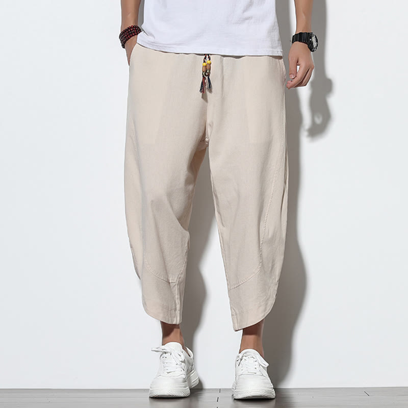 Buddha Stones Casual Summer Drawstring 7-8 Length Linen Men's Harem Pants With Pockets - image 11