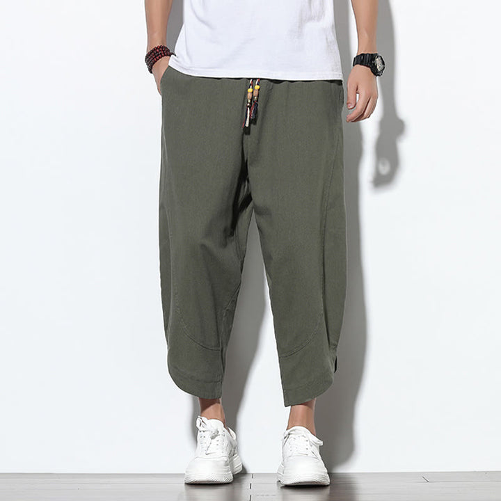 Buddha Stones Casual Summer Drawstring 7-8 Length Linen Men's Harem Pants With Pockets - image 32