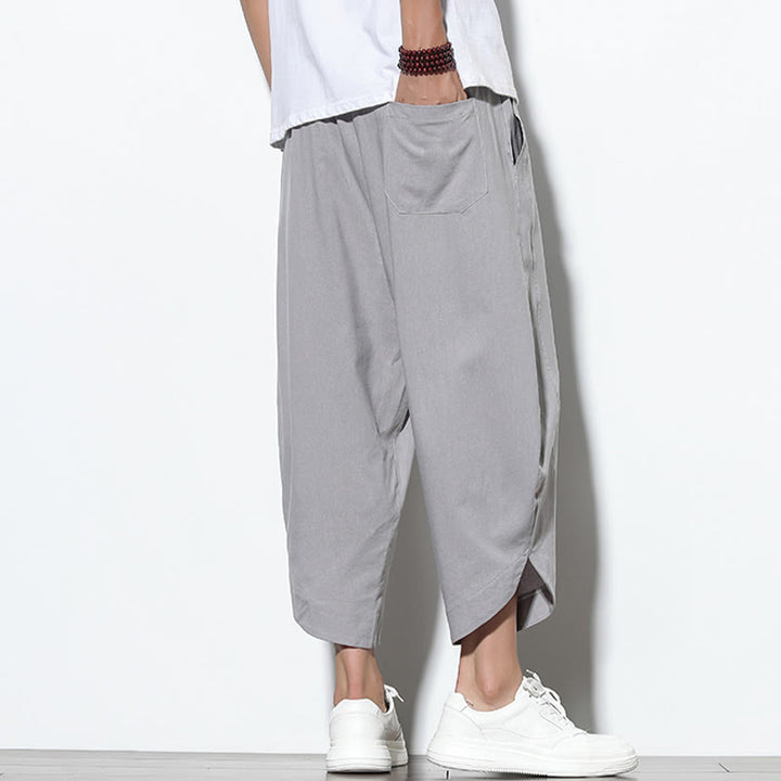 Buddha Stones Casual Summer Drawstring 7-8 Length Linen Men's Harem Pants With Pockets - image 5