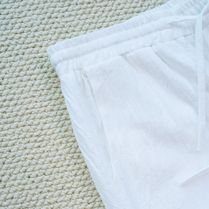 Buddha Stones Summer Daily FloralWhite Plain Patchwork Lace Design Cotton Linen Women's Pants With Pockets - image 6