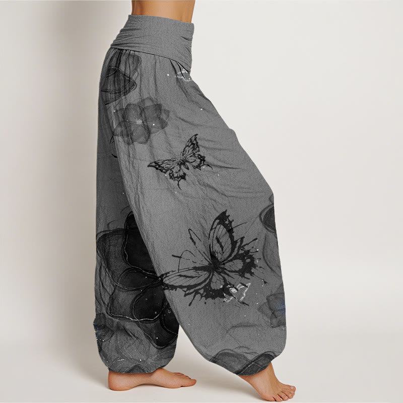 Buddha Stones Cotton Butterfly Flowers Pattern Women's Elastic Waist Harem Pants - image 6