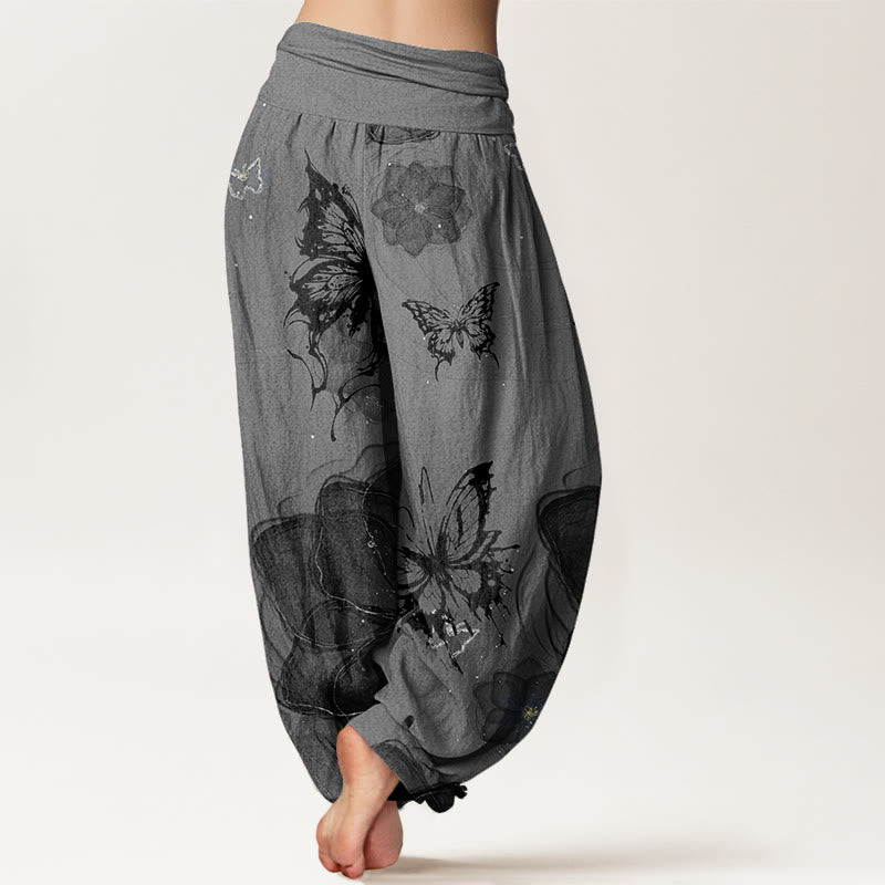 Buddha Stones Cotton Butterfly Flowers Pattern Women's Elastic Waist Harem Pants - image 5