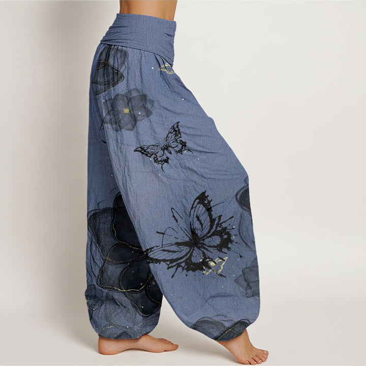 Buddha Stones Cotton Butterfly Flowers Pattern Women's Elastic Waist Harem Pants - image 9