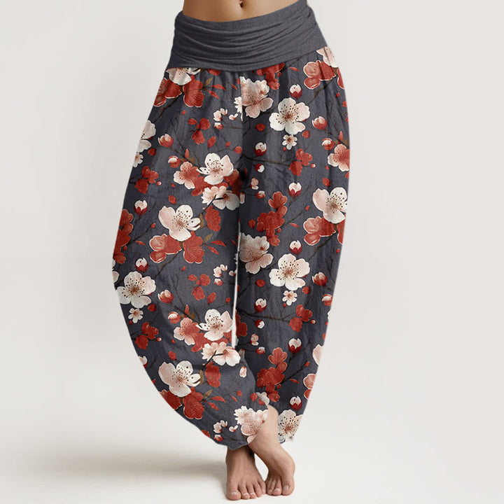 Buddha Stones Cotton Pink Red Peach Blossoms Design Women's Elastic Waist Harem Pants - Gray - US22，UK/AU26，EU54 (6XL) - image 7