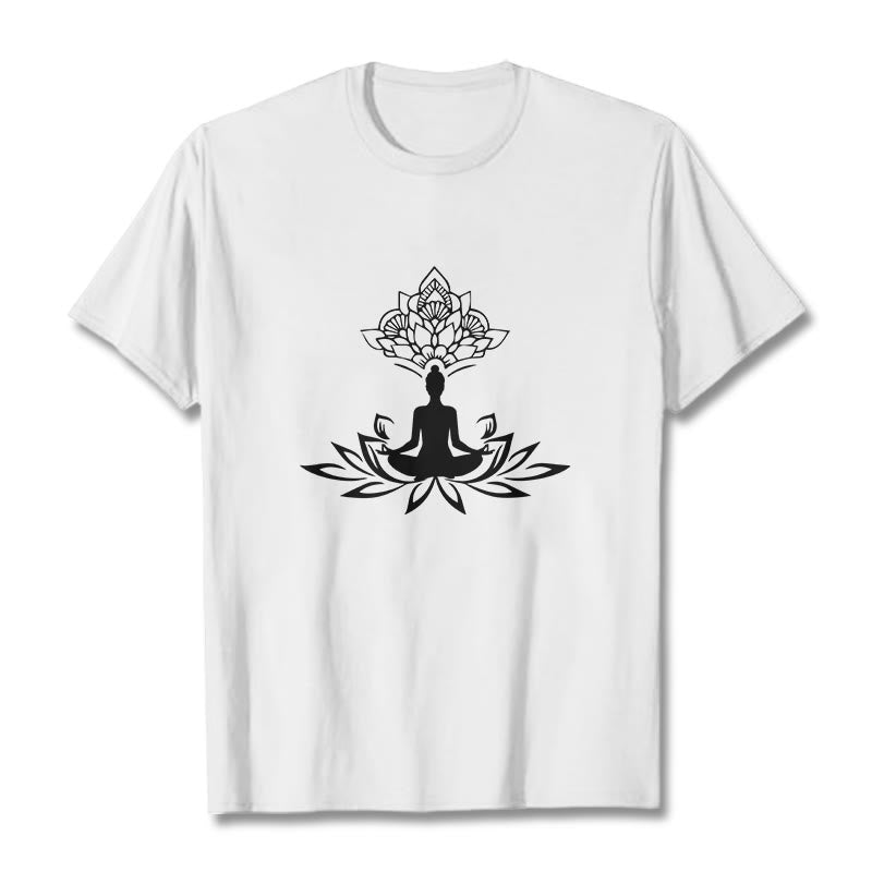Buddha Stones Lotus Flower Meditation Buddha Tee T-shirt - White - 2XL - image 1