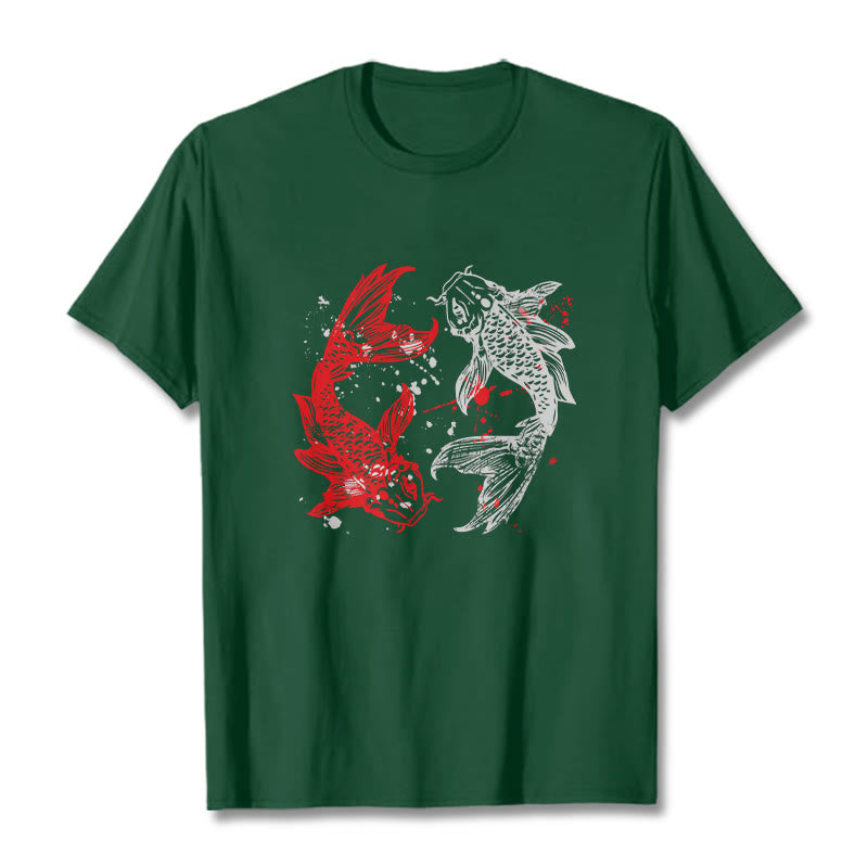 Buddha Stones Red Black Koi Fish Tee T-shirt - ForestGreen - 2XL - image 11