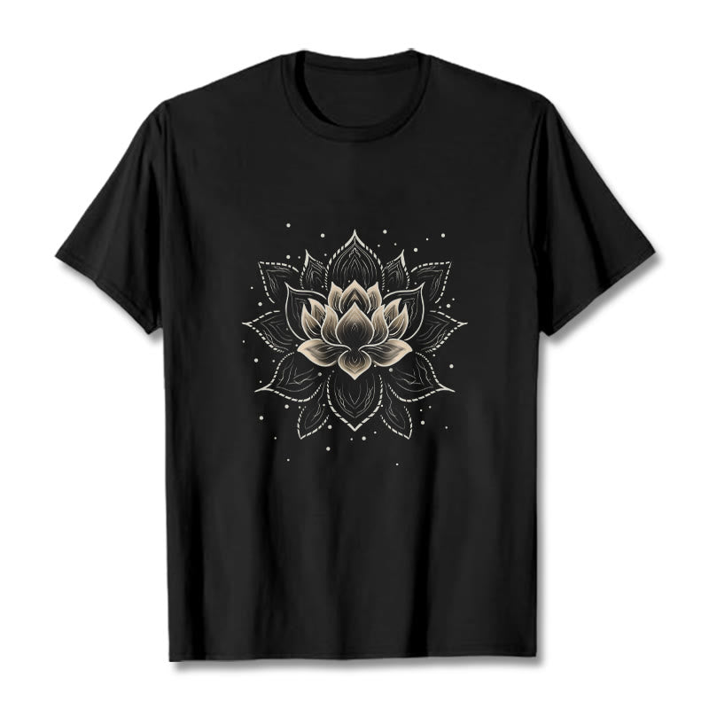Buddha Stones Golden Lotus Flower Design Tee T-shirt - Black - 2XL - image 1